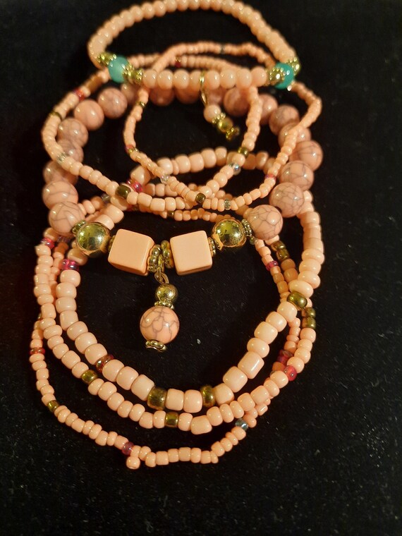 Multi Set Crystal Beaded Bracelet Stack Boho Pink… - image 1