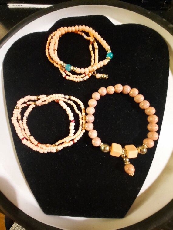 Multi Set Crystal Beaded Bracelet Stack Boho Pink… - image 6