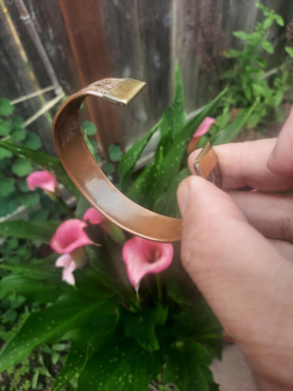 Solid Copper Two Tone Cuffed Health Bracelet - Pu… - image 3