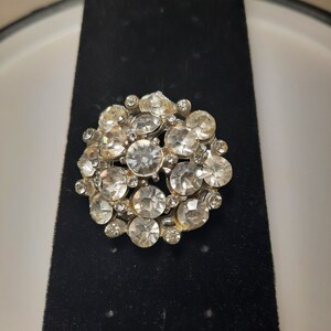 Vintage 1 1/2 Domed Clear Rhinestone Pin Best Gift