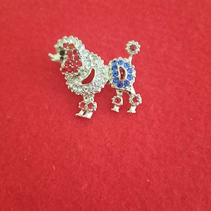 Vintage Red White Blue Rhinestone Poodle Brooch