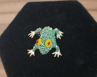 Vintage GERRY'S Signed Green Bumpy Texture Fat Frog Shiny Gold Tone Brooch Pin Fashion Best Gift