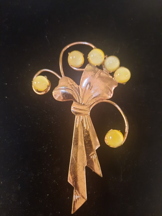 Vintage Coro Bouquet Brooch Statement Pin Yellow … - image 1