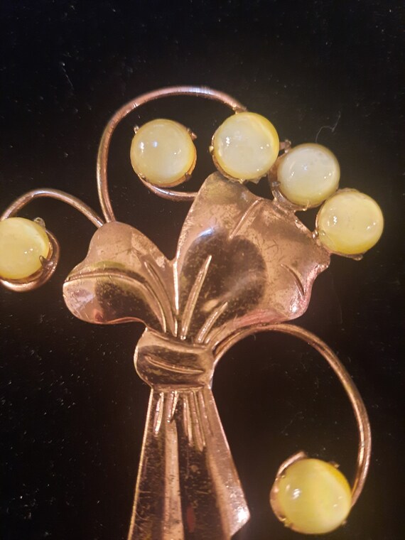 Vintage Coro Bouquet Brooch Statement Pin Yellow … - image 2