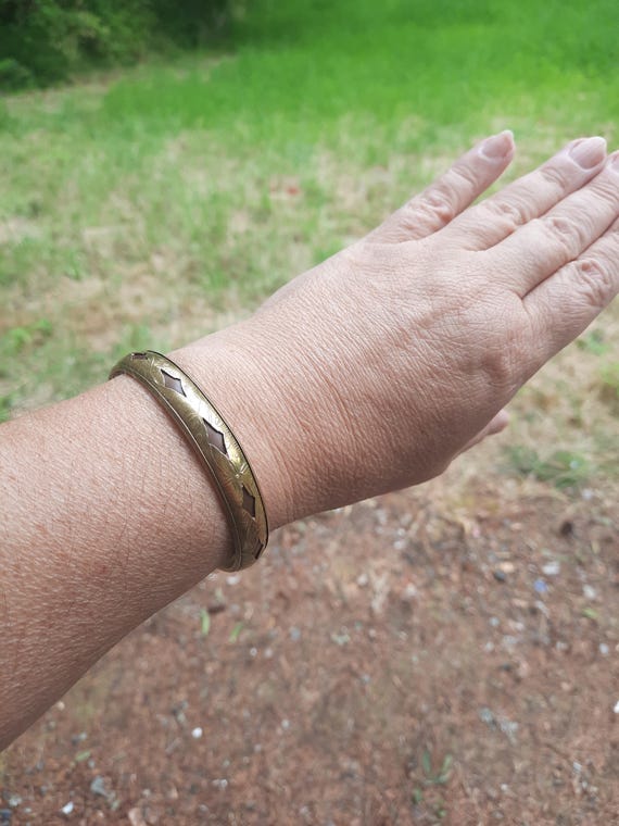 Ethnic Patterned Copper Bracelet Handcrafted Engr… - image 1