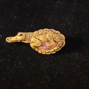 Vintage Scarab Beetle Pink Alligator Crocodile Gold Tone Brooch Pin Designer Signed TS Fashion Best Gift