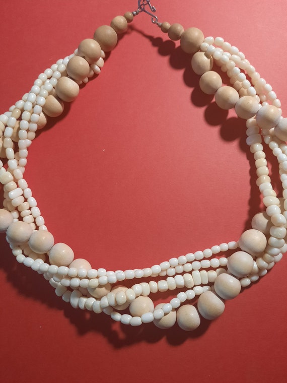 Ivory Wood and Shell Multi Layer Necklace Fashion… - image 3