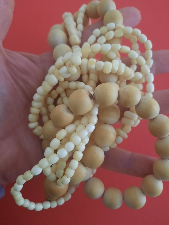 Ivory Wood and Shell Multi Layer Necklace Fashion… - image 5