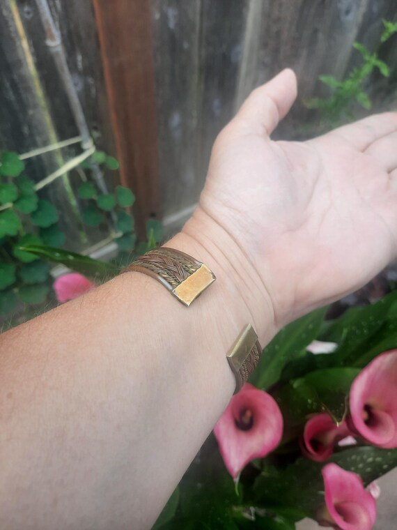 Solid Copper Two Tone Cuffed Health Bracelet - Pu… - image 5