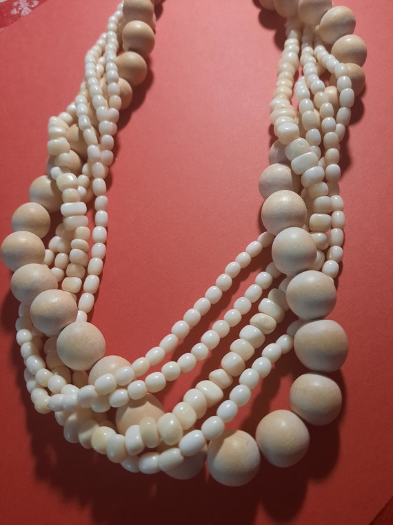 Ivory Wood and Shell Multi Layer Necklace Fashion… - image 2