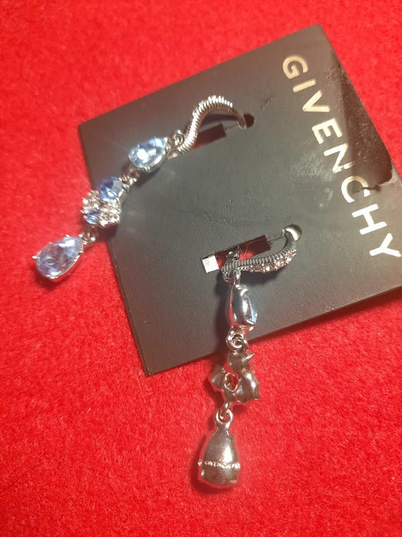 Givenchy Silver Tone Blue Linear Drop Earrings/ L… - image 3