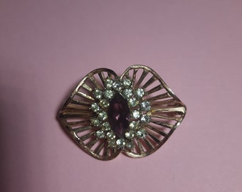 Vintage Purple and  White Stone Rose Gold Tone Brooch Fashion Best Gift