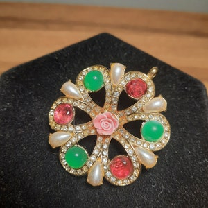 Vintage NANCY&RISE Gold Tone Faux Jade Pearl Carved Rose Fashion Best Gift