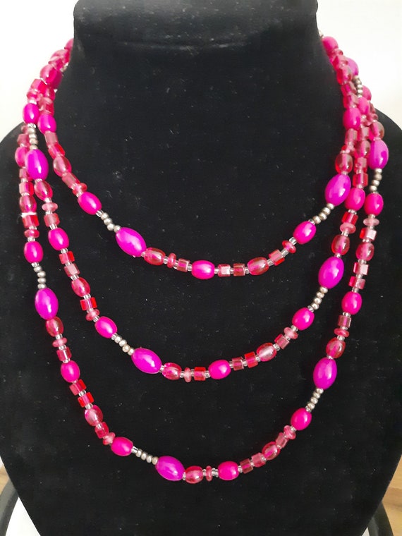 Vintage Beaded Pink Necklace 56" Length Unique Est