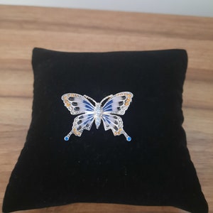 Vintage MONET Butterfly Brooch Blue & Ambre Stones Plique A Jour Enamel Fashion Best Gift