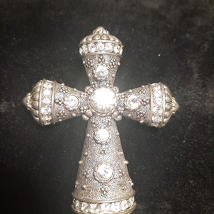 Vintage Premier Design Large Silver Tone Clear Rhinestone Cross Pendant Pin Brooch Fashion Best Gift