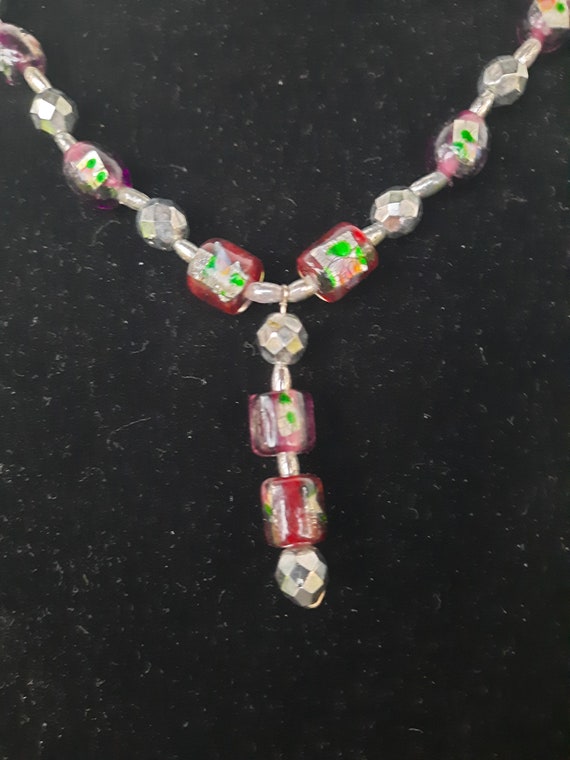 Vintage Milano Glass Bead Necklace Silver Color Co