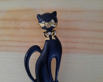 Vintage Black Cat Enamel Rhinestone Pin Fashion Best Gift