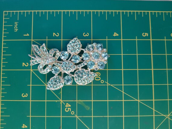 Vintage 50s Silverstone Art Deco Blue Rhinestone … - image 5