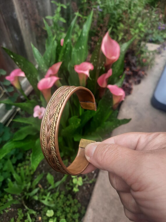 Solid Copper Two Tone Cuffed Health Bracelet - Pu… - image 1