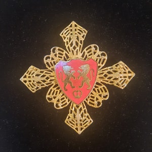 Vintage Heraldic Royal Cross Gold Tone Enamel Fashion Best Gift image 1