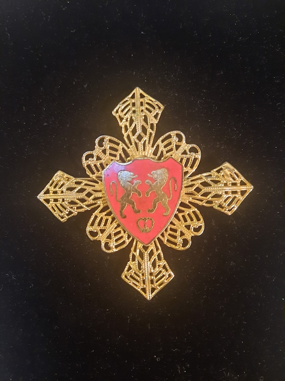 Vintage Heraldic Royal Cross Gold Tone Enamel Fash