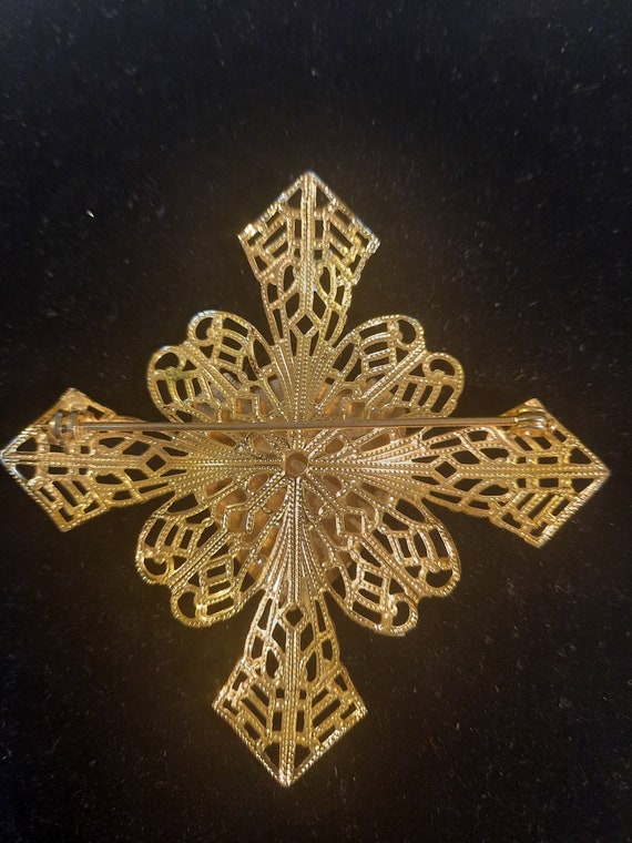 Vintage Heraldic Royal Cross Gold Tone Enamel Fas… - image 3