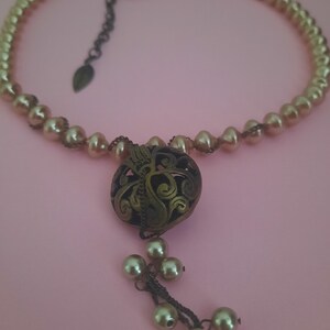Vintage Coldwater Creek Dusty Rose Faux Pearl Brass Necklace Fashion Best Gift