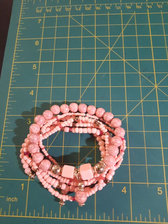 Multi Set Crystal Beaded Bracelet Stack Boho Pink… - image 4