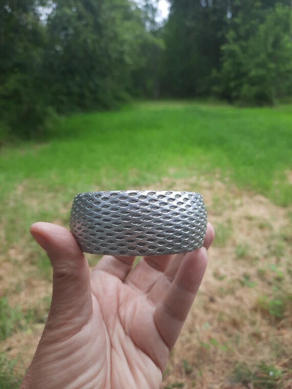 Chunky silver patterned bangle bracelet - image 1