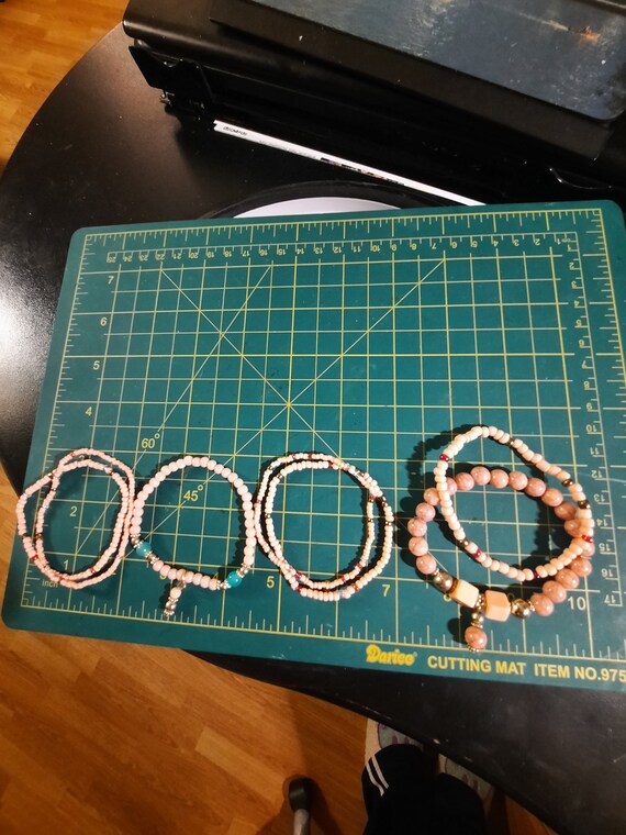 Multi Set Crystal Beaded Bracelet Stack Boho Pink… - image 5