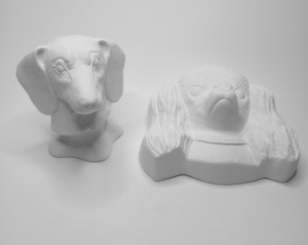 Ceramic Dachshund Dog Bust and Poodle Head 2 pc Pack - Ready to Paint Craft Party Birthday Gift DIY Figures Figurines Animals