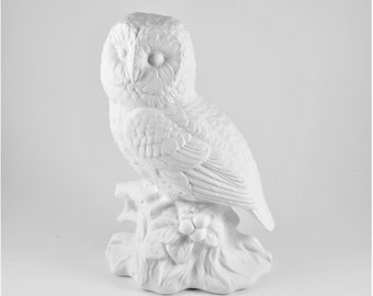 Ceramic Owl on aTree Stump - Ready to Paint Craft Party Gift Paintable DIY Bird Night