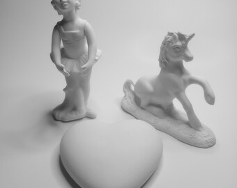 Ceramic Girl Ballerina, Heart, & Univorn 3 pc Pack - Ready to Paint Craft Party Birthday Gift DIY Figures Figurines