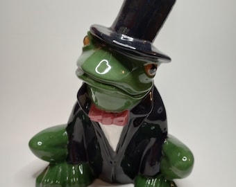 Ceramic Tuxedo Frog Bank - Finished or Ready to Paint Unfinished Craft Party Gift Paintable DIY Animal Piggy Large Bank