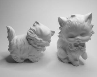 Ceramic Cat Kittens Pack 2 pc - Ready to Paint Craft Party Birthday Gift DIY Figures Figurines Animals