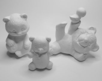 Ceramic Teddy Bear Pack 3 pc - Ready to Paint Craft Party Birthday Gift DIY Figures Figurines Animals