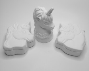 Ceramic Unicorn Box Pack 5 pc - Ready to Paint Craft Party Birthday Gift DIY Figures Figurines Animals