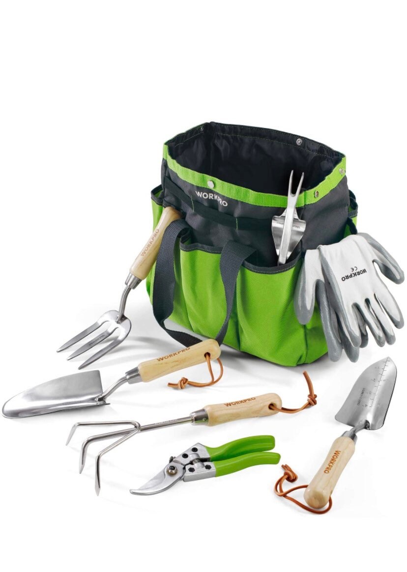 FLEUR DU BIEN 7-piece Stainless Steel Garden Tool Set Eco-friendly, Heavy-duty Gardening Tools With Wooden Handles & Canvas Storage Tote Bag