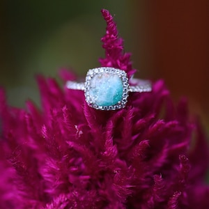Cremation memorial ring -Platinum plated sterling silver, 8mm cushion cut, cz accents,Pet ashes ring