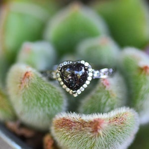 Cremation memorial ring - 925 sterling silver, heart-shaped cremains stone- whole  sizes 5-10 Pet ashes ring.