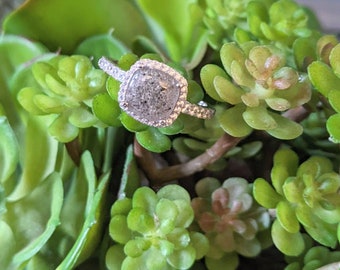 Cremation memorial ring -14K gold plated 925 sterling silver, 9mm CUSHION cut- sz 5-12(with half sizes) Cremains Pet ashes ring