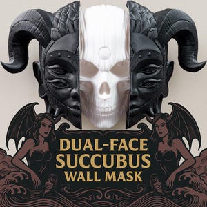 Escultura de pared de súcubo de doble cara: decoración gótica con calavera impresa en 3D, arte demoníaco para pared, decoración fantástica para el hogar, regalo de terror único