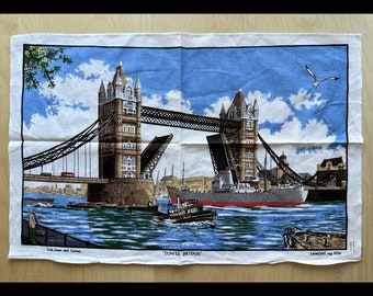 Vintage Irish Linen Tea Towel by Lamont, Tower Bridge of London, ***Tariff-Free***