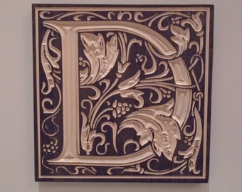 Illuminated Letter D, Wood Wall Art, Wood Engraving, William Morris Design, Capital D