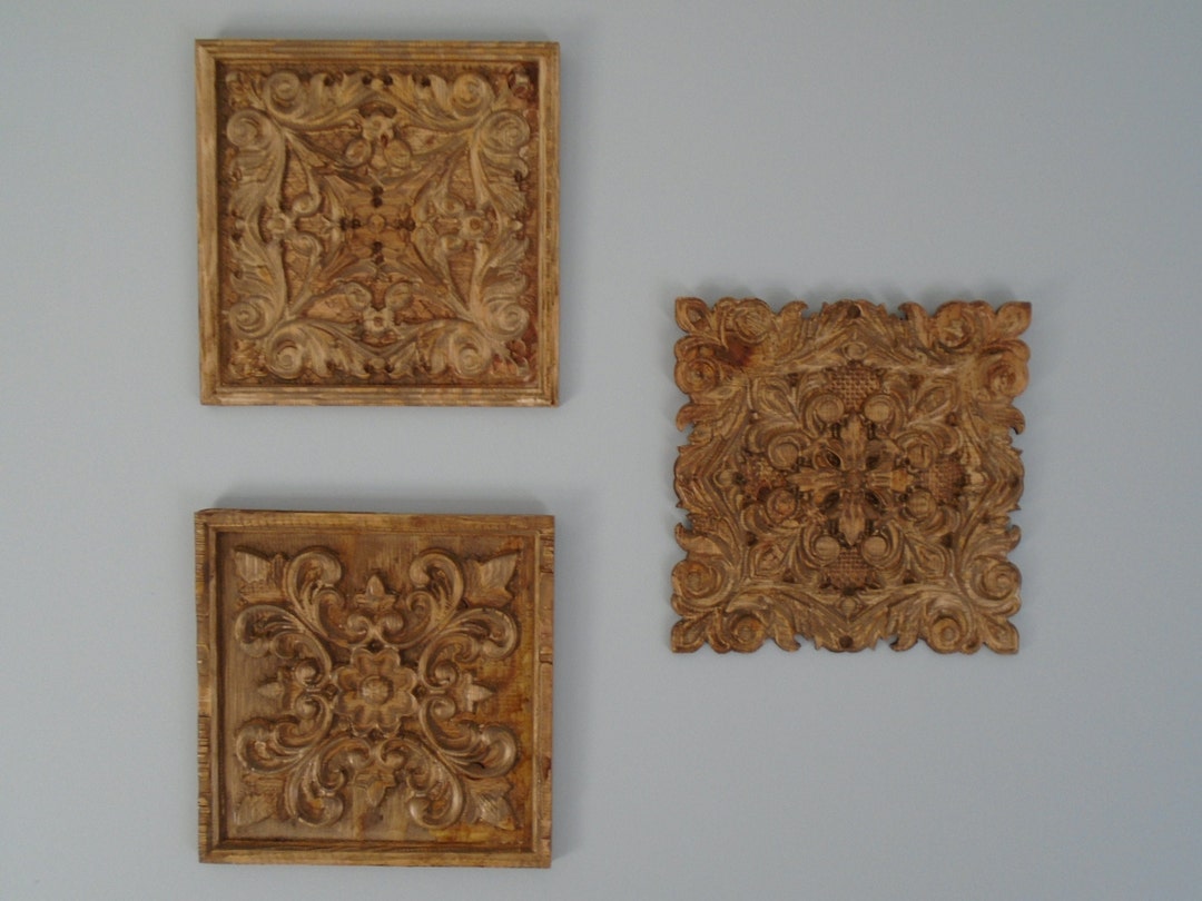 Medallion Set, 3 Square Roses, Wood Wall Art, Original Decor - Etsy