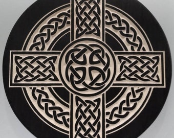 Celtic Cross Engraving, Celtic Wall Art, Wood Decor
