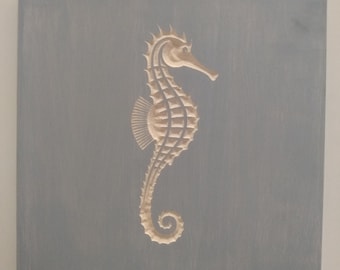 Sea Horse Engraving, Aquatic Decor, Wood Wall Art