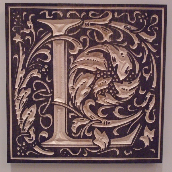 Illuminated Letter L, Wood Wall Art, Wood Engraving, William Morris Design, Capital L