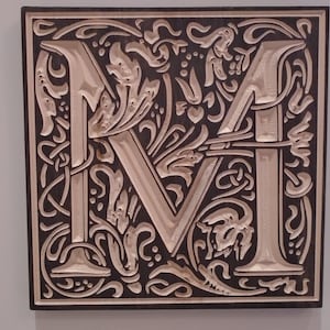 Illuminated Letter M, Wood Wall Art, Wood Engraving, William Morris Design, Capital M